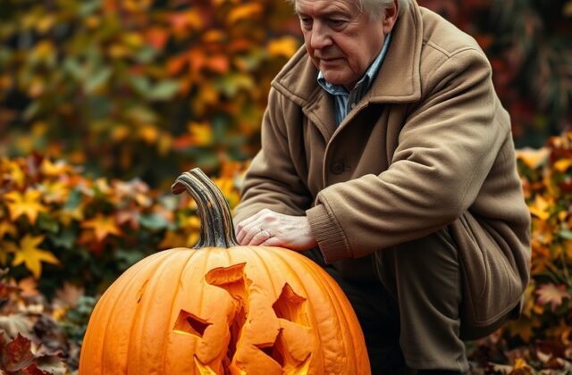 A vibrant, large pumpkin set against a lush garden backdrop, symbolizing nature's bounty and the joy of gardening.