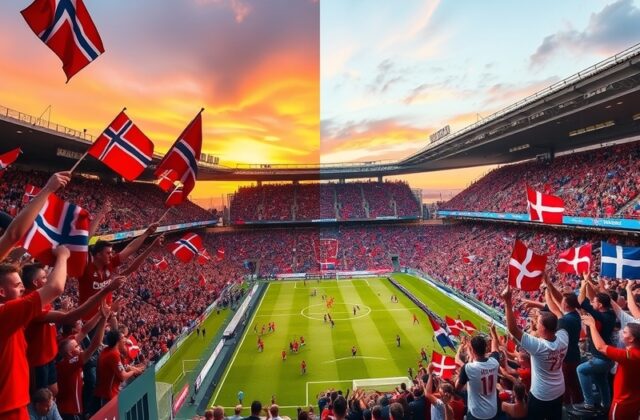 A scenic view contrasting Norway's fjords with Denmark's urban architecture, showcasing their unique landscapes and cultural