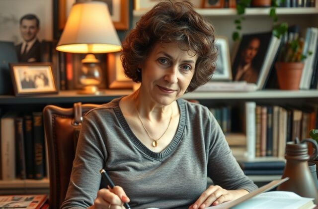 An inspiring portrait of Mary Barth Budenholzer in a community setting, engaging with individuals in an educational workshop,