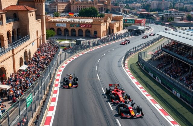 A stunning aerial view of the Baku City Circuit during the Azerbaijan Grand Prix, showcasing the blend of modern architecture