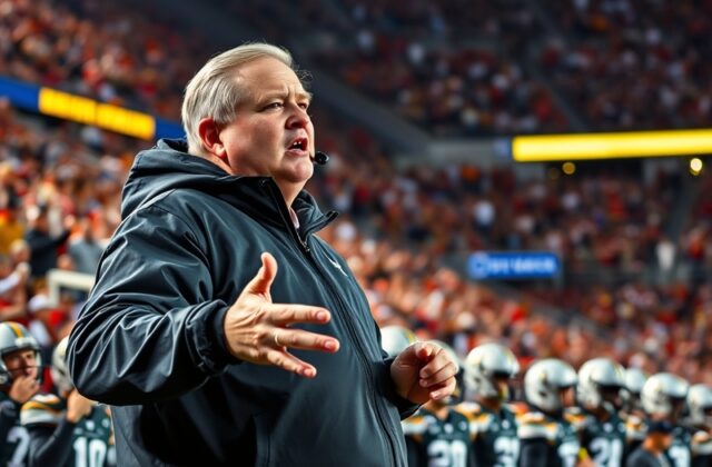 A dynamic shot of Bobby Hauck on the sidelines during a game, showcasing his focused demeanor and team spirit.