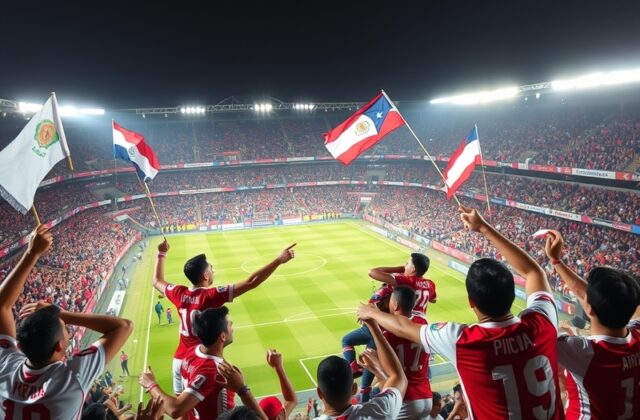 An action-packed scene from a Liga MX match featuring Necaxa and América, showcasing players in intense competition with fans