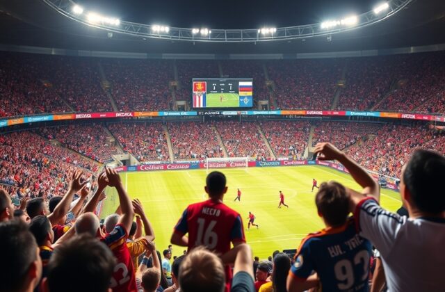 A dynamic match scene featuring players from Necaxa and Club América battling for the ball, with fans cheering in the backgro