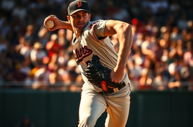 A dynamic action shot of Joe Musgrove pitching on the mound, showcasing his intense focus and athletic form during a game.