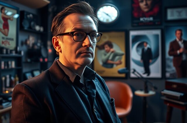 A dynamic image of Danny Boyle with a film set backdrop, capturing the essence of cinematic storytelling.