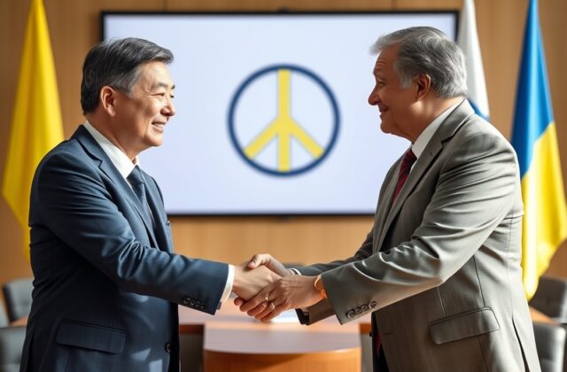 A visual representation of South Korea's support for Ukraine, featuring flags of both nations, humanitarian aid supplies, and