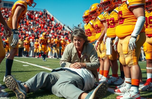 A tense moment on the sidelines with the Valkyries coach fainting, surrounded by concerned players and medical staff, capturi