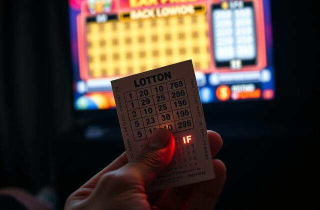 An image depicting a diverse group of people eagerly watching a lottery draw on a big screen, showcasing excitement and antic