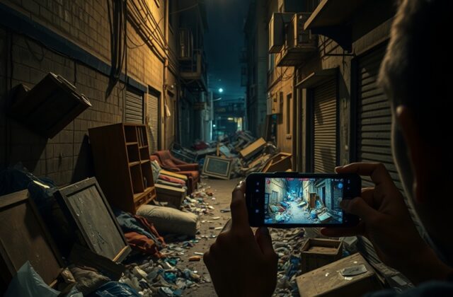 An image depicting a polluted area with illegally dumped waste, showcasing a stark contrast between nature and human negligen