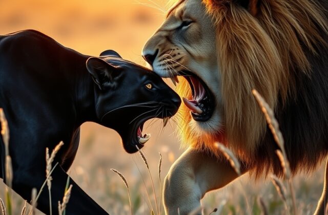 An image depicting a panther and a lion in their natural habitats, showcasing their unique characteristics and environments.