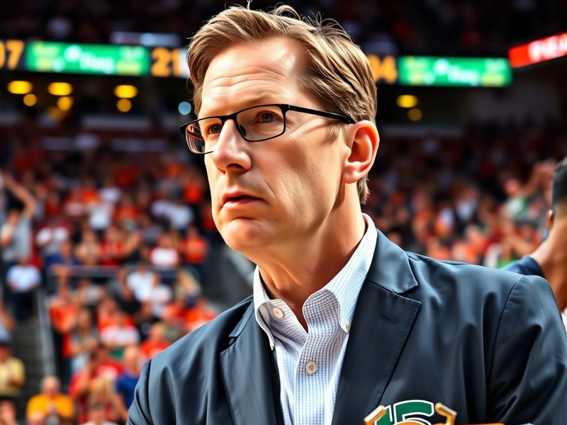 A dynamic shot of Dana Altman coaching on the sidelines during a game, showcasing his intense focus and passion for basketbal