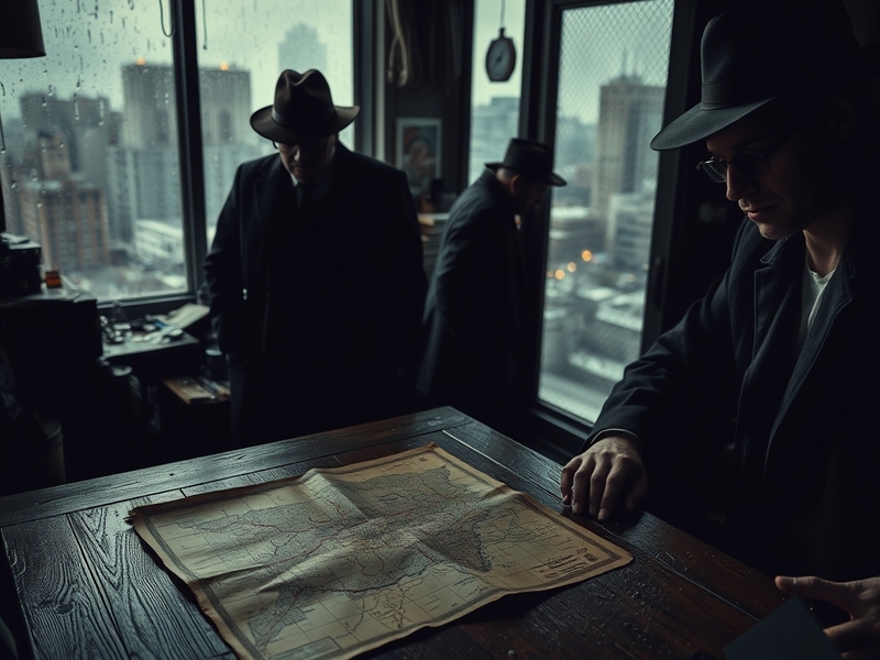 A moody scene depicting a group of agents in a dimly lit office, reflecting their troubled pasts and the tense atmosphere of