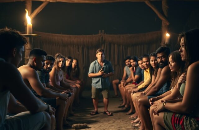 A dynamic collage of Survivor 51 contestants engaged in challenges, showcasing their determination and teamwork under the tro