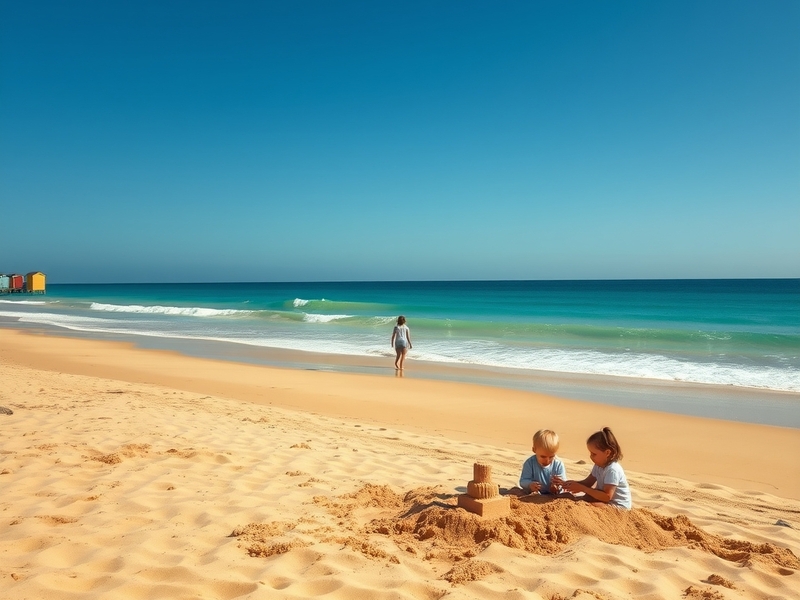 A scenic view of Avon Beach at sunset, showcasing golden sands, gentle waves, and the silhouette of cliffs in the background.
