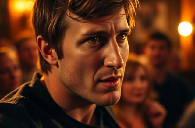 A candid photograph of James Blunt performing on stage, capturing his emotional expression and connection with the audience,