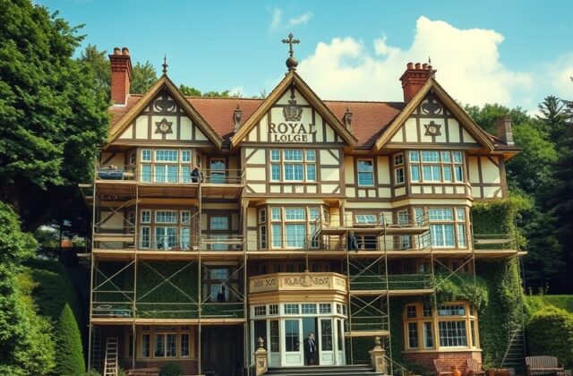 An image of the Royal Lodge, showcasing its historic architecture and surrounding gardens, reflecting the blend of tradition