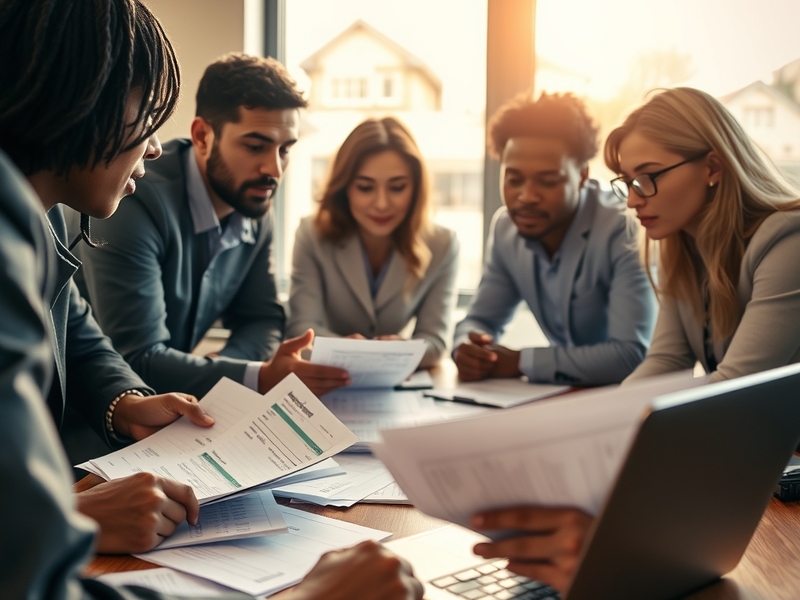 An image depicting a diverse group of professionals discussing reimbursement processes, with a blend of cultural symbols and
