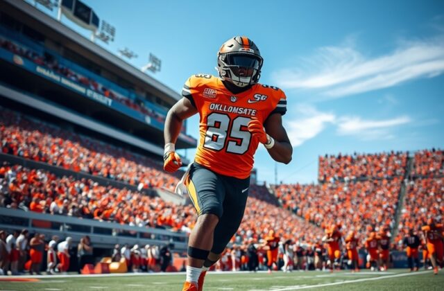A vibrant scene of Boone Pickens Stadium filled with enthusiastic fans wearing orange and black, showcasing the electric atmo
