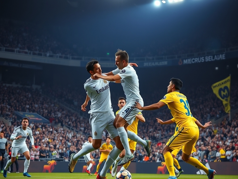 A dynamic photo showing players from Real Madrid and Villarreal in action during their recent match, capturing the intensity
