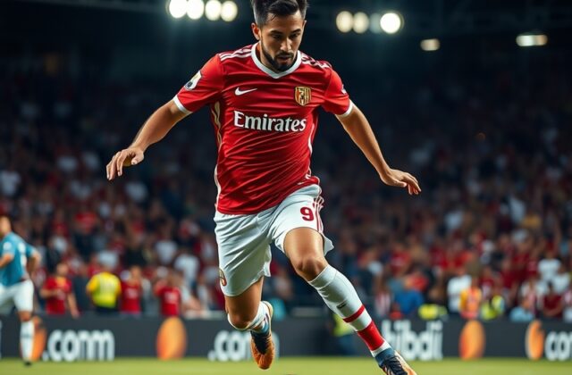 An action shot of Miguel Borja playing for his club, showcasing his agility and determination on the field.