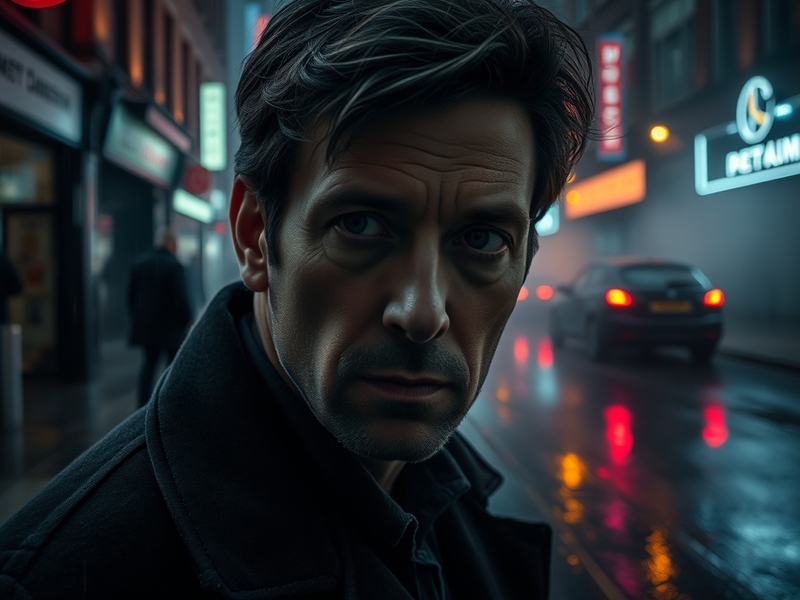 A portrait of David Tennant in character, showcasing his intense expression and engaging presence in a dramatic setting.