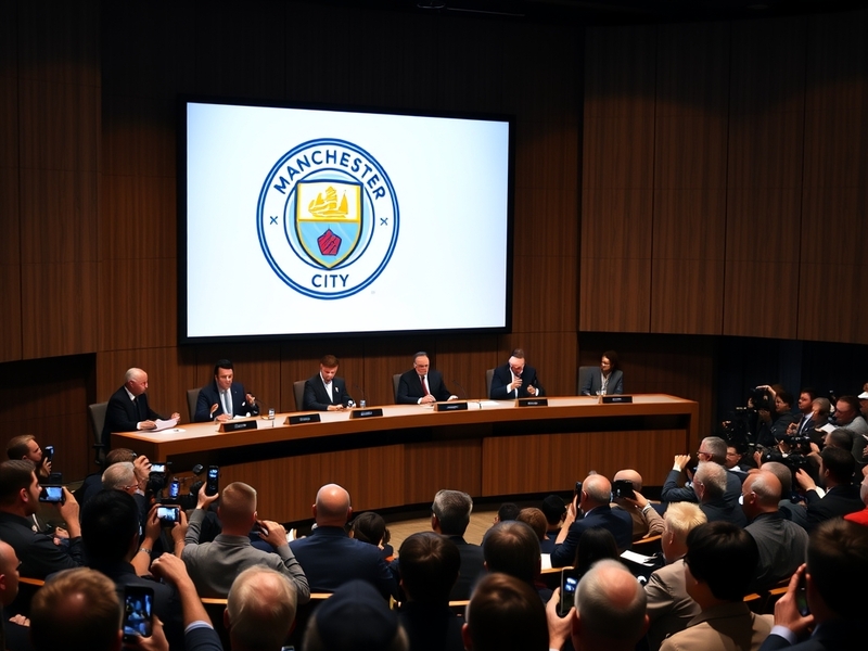 A dramatic image of Manchester City's stadium filled with fans, showcasing the excitement and tension surrounding the club am