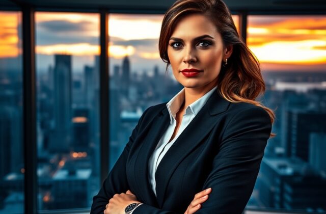 A professional portrait of Guilfoyle, showcasing her confident demeanor in a media studio setting, emphasizing her role as a
