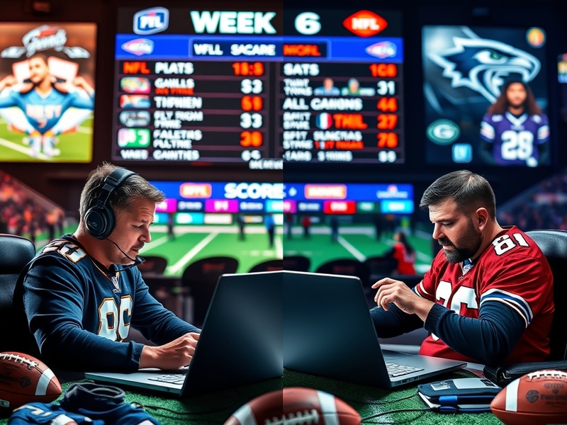 An action-packed image of an NFL game in progress, showcasing players in dynamic poses, with fans in the background, capturin