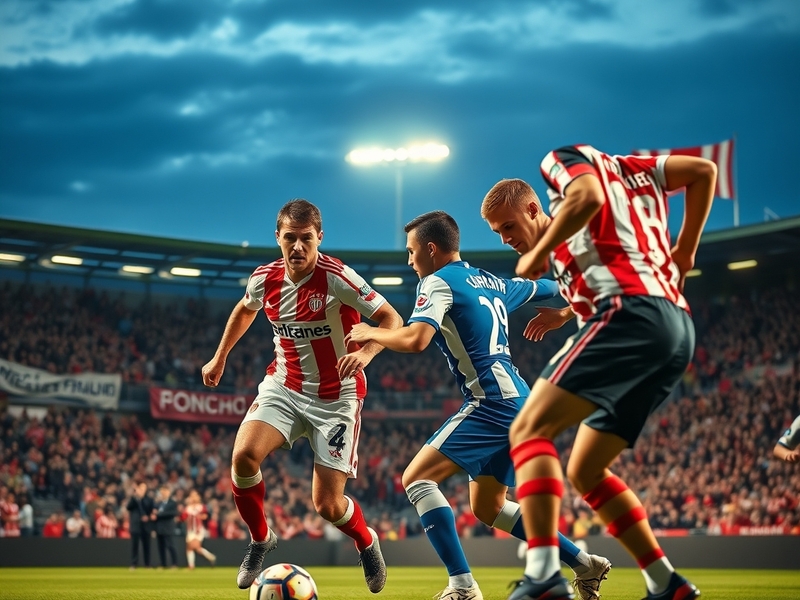 An action shot from the Torreense vs Sunderland match, showcasing players in dynamic movement, with fans in the background di