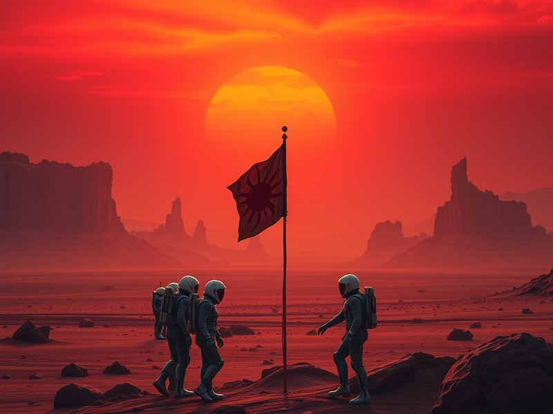 A dramatic depiction of a futuristic landscape with contrasting elements of a mining colony and an opulent city, symbolizing