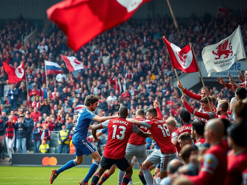 An intense moment from the Middlesbrough vs Cardiff City match, showcasing players in action, vibrant team colors, and a pass