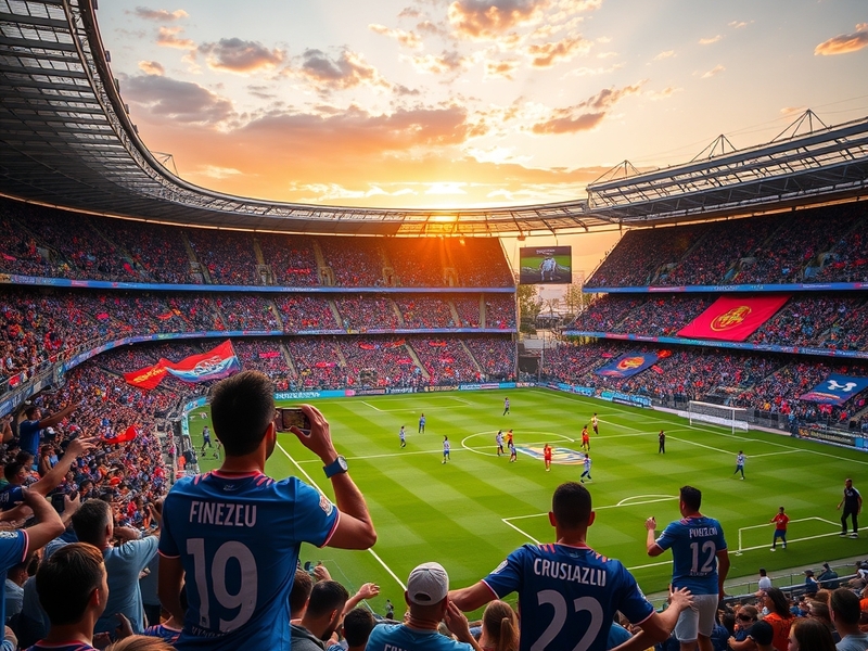 An action shot of a Cruz Azul player dribbling past an FC Juárez defender during a match, with fans cheering in the backgroun