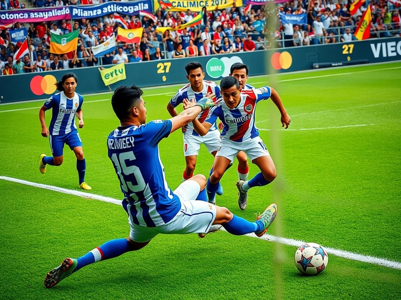 An action-packed moment from a match between Alianza Atlético and Universitario, showcasing players in vibrant jerseys with f