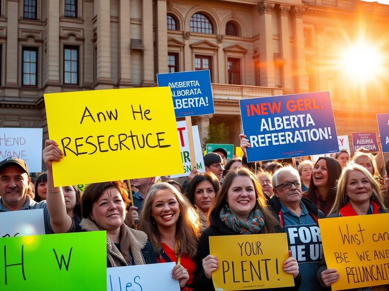 A visual representation of the Alberta landscape with a backdrop of the provincial legislature, symbolizing direct democracy
