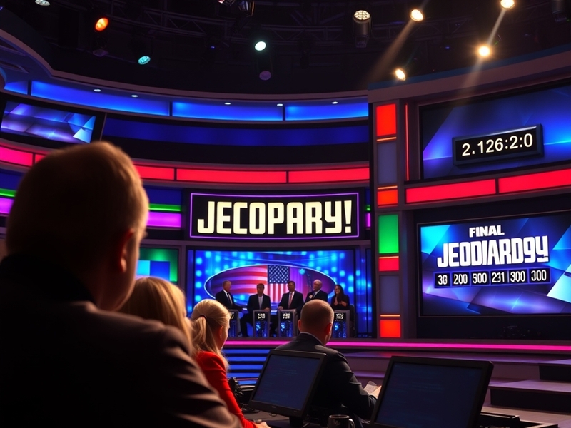 An engaging visual of a Jeopardy game board with the Final Jeopardy category highlighted, featuring contestants in anticipati