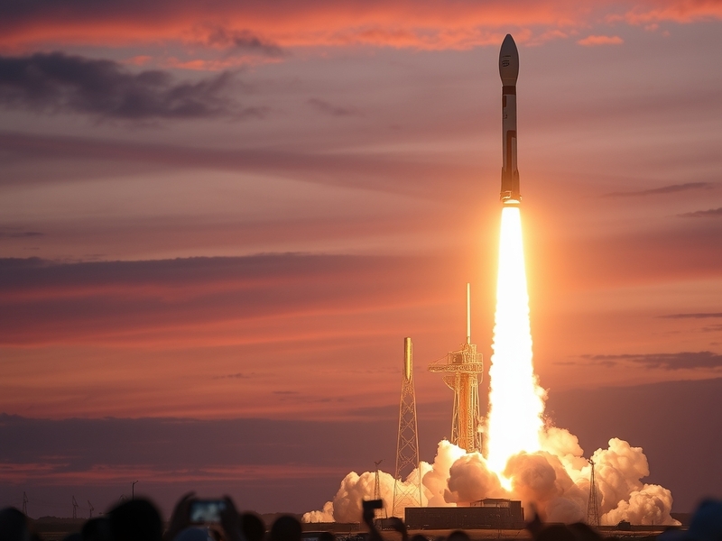 An image illustrating a vibrant launch event with a crowd engaged, showcasing a new product on stage, with excitement and ant
