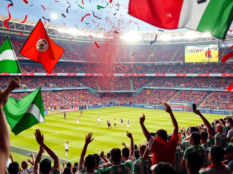 An action-packed moment during a Cúcuta vs. Atlético Nacional match, showcasing passionate fans, vibrant banners, and the ele