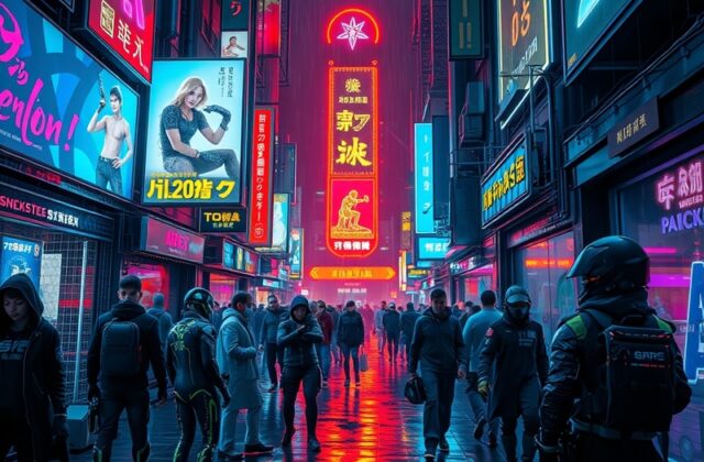 A visually striking image showcasing the neon-lit Night City skyline, emphasizing the futuristic and immersive atmosphere of