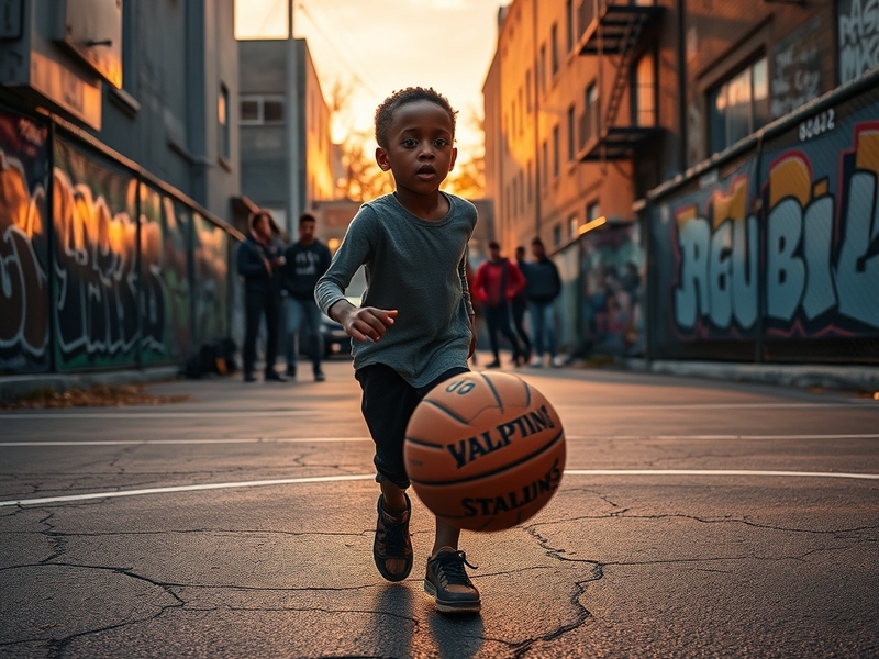 A dynamic shot of Jamal Wallace in action on the basketball court, showcasing his athleticism and determination, with a cheer