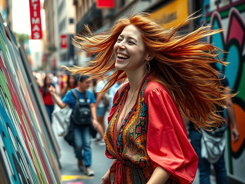 A vibrant portrait of Nikki Floris smiling, surrounded by elements representing her diverse content, such as lifestyle items