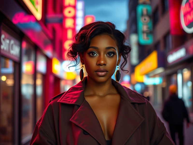 A vibrant portrait of Jorja Smith performing on stage, showcasing her dynamic presence and unique style, with colorful stage