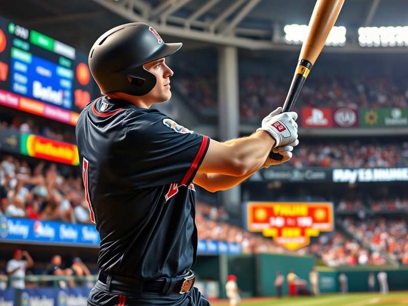A dynamic action shot of Yaxel Lendeborg in a baseball uniform, showcasing him hitting a ball with intensity, set against a v