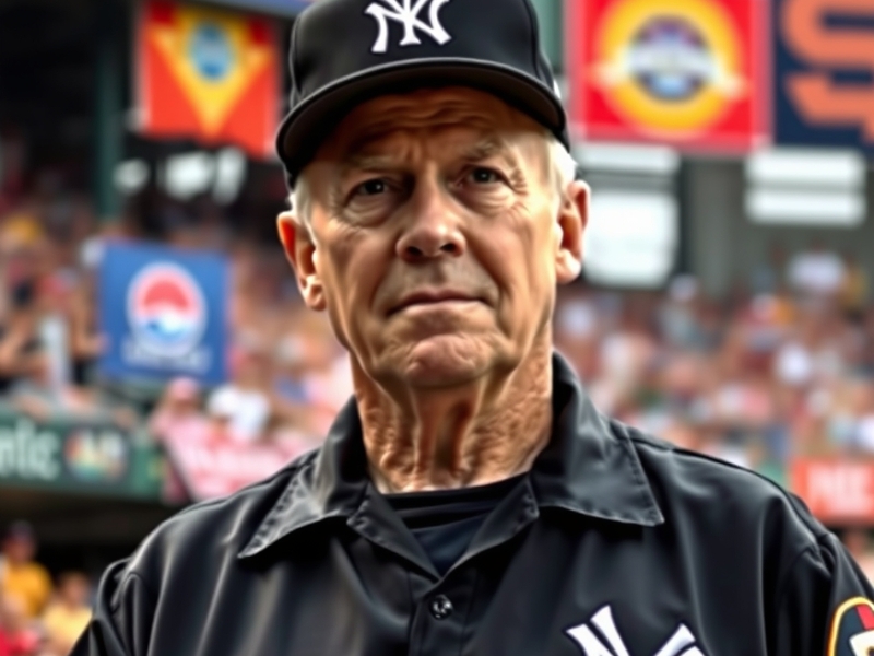 An image of James Hoye officiating a World Series game, showcasing his focused expression and the vibrant stadium backdrop fi
