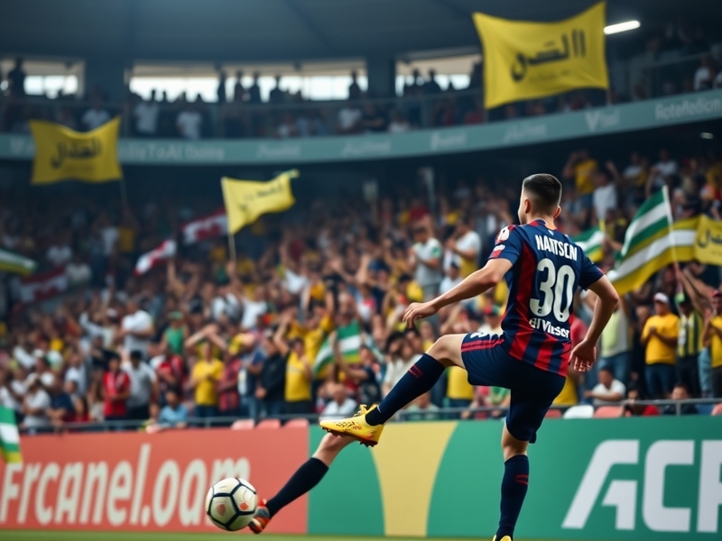 An action-packed scene from the match showing players in dynamic poses, with the stadium filled with passionate fans.
