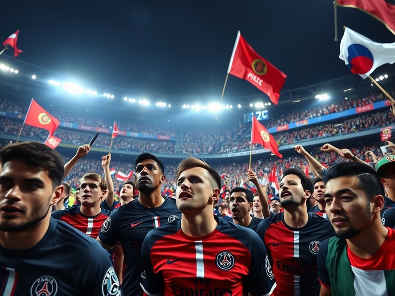 A dynamic scene from a PSG vs OL match, featuring players in action, showcasing intense competition, with fans passionately s