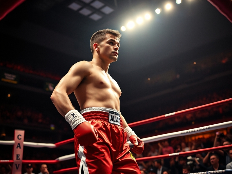 A dynamic image of Canelo Alvarez training in the gym, showcasing his intense focus and determination, with boxing equipment