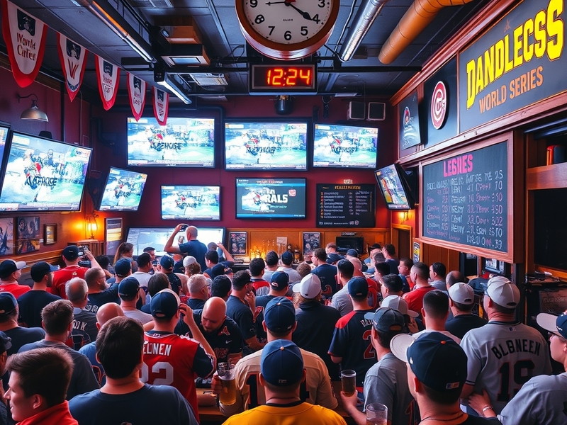 A vibrant stadium filled with fans cheering during a World Series game, capturing the excitement and energy of America’s favo