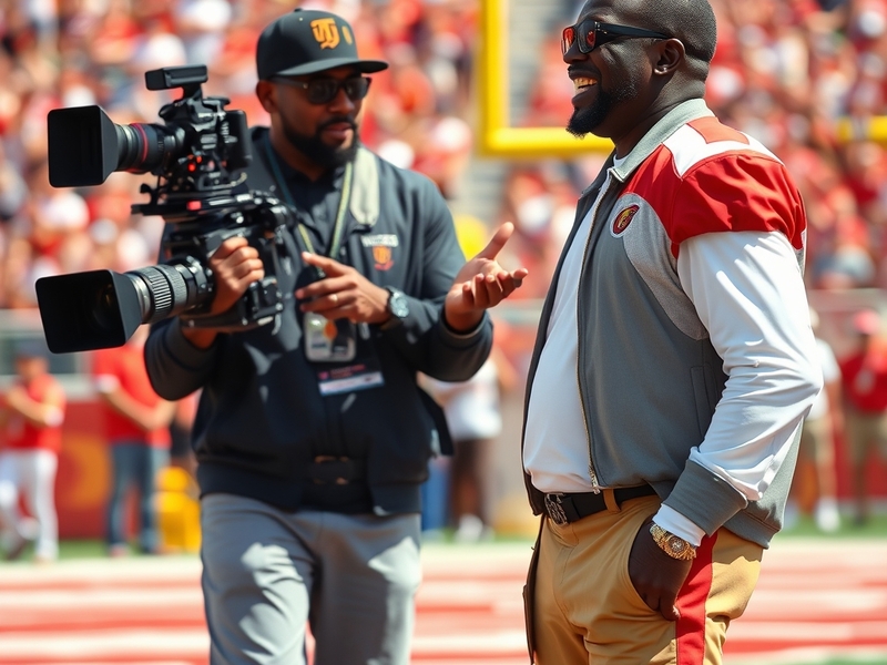 A candid shot of Uncle Neely filming Deion Sanders during a training session, highlighting the intimate relationship between