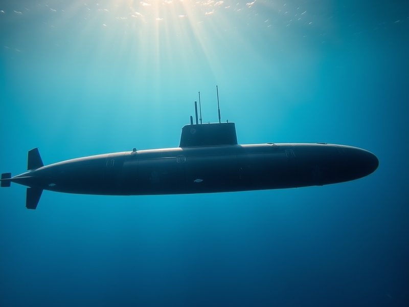 An image of a Vanguard-class submarine surfaced in the ocean, showcasing its sleek design and advanced technology against a b