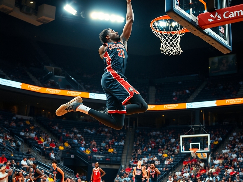 An action shot of Malik Beasley during a game, showcasing his athleticism and focus, with fans in the background cheering him
